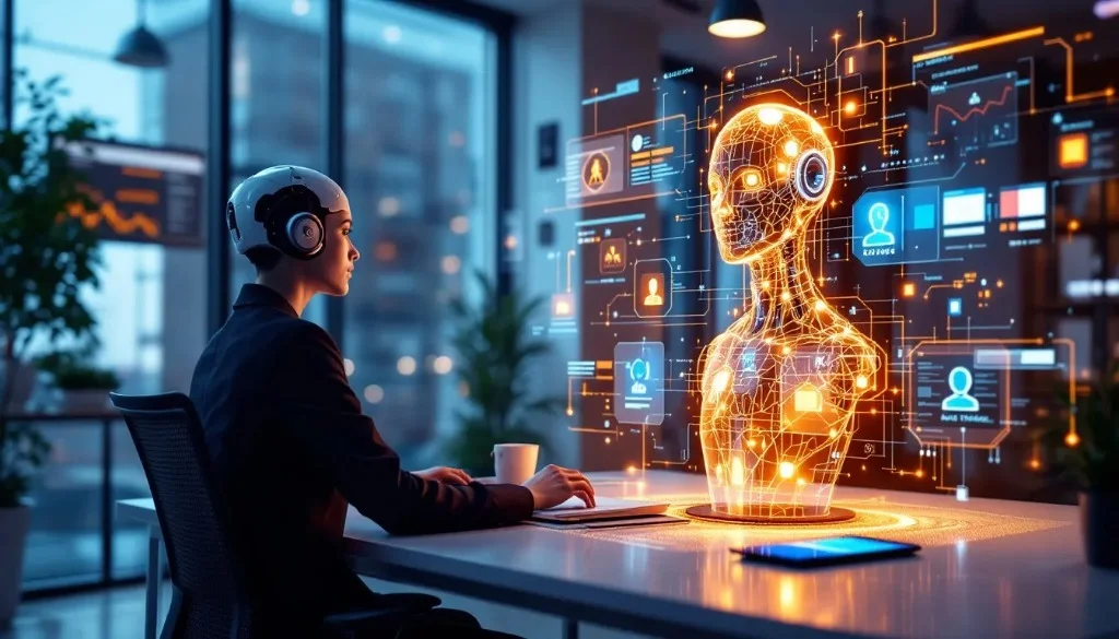 A hero banner showing a stylized AI agent interacting with a user